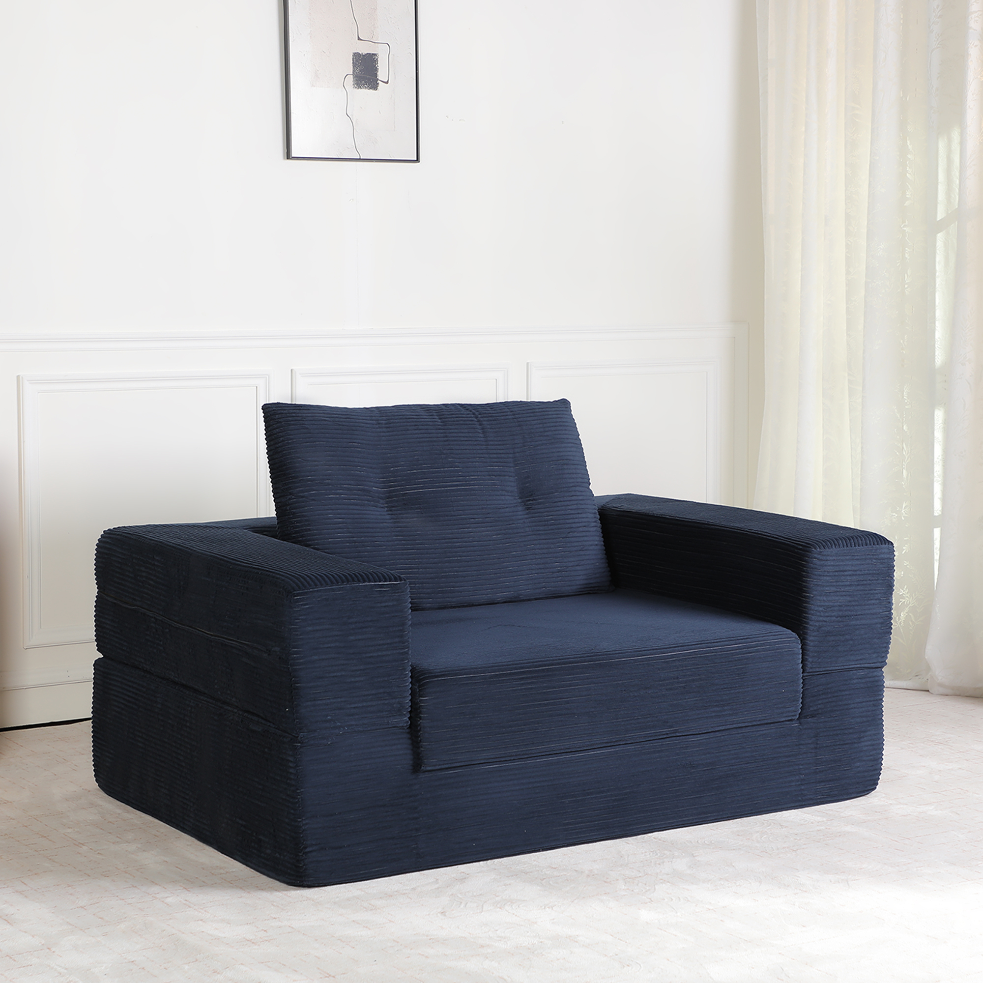 Compression Human Dog Sofa Bed For & Pets,Modern Floor Couch With Pillow For Living Room Bedroom,Corduroy Fabric,No Assembly Required, Dark Blue