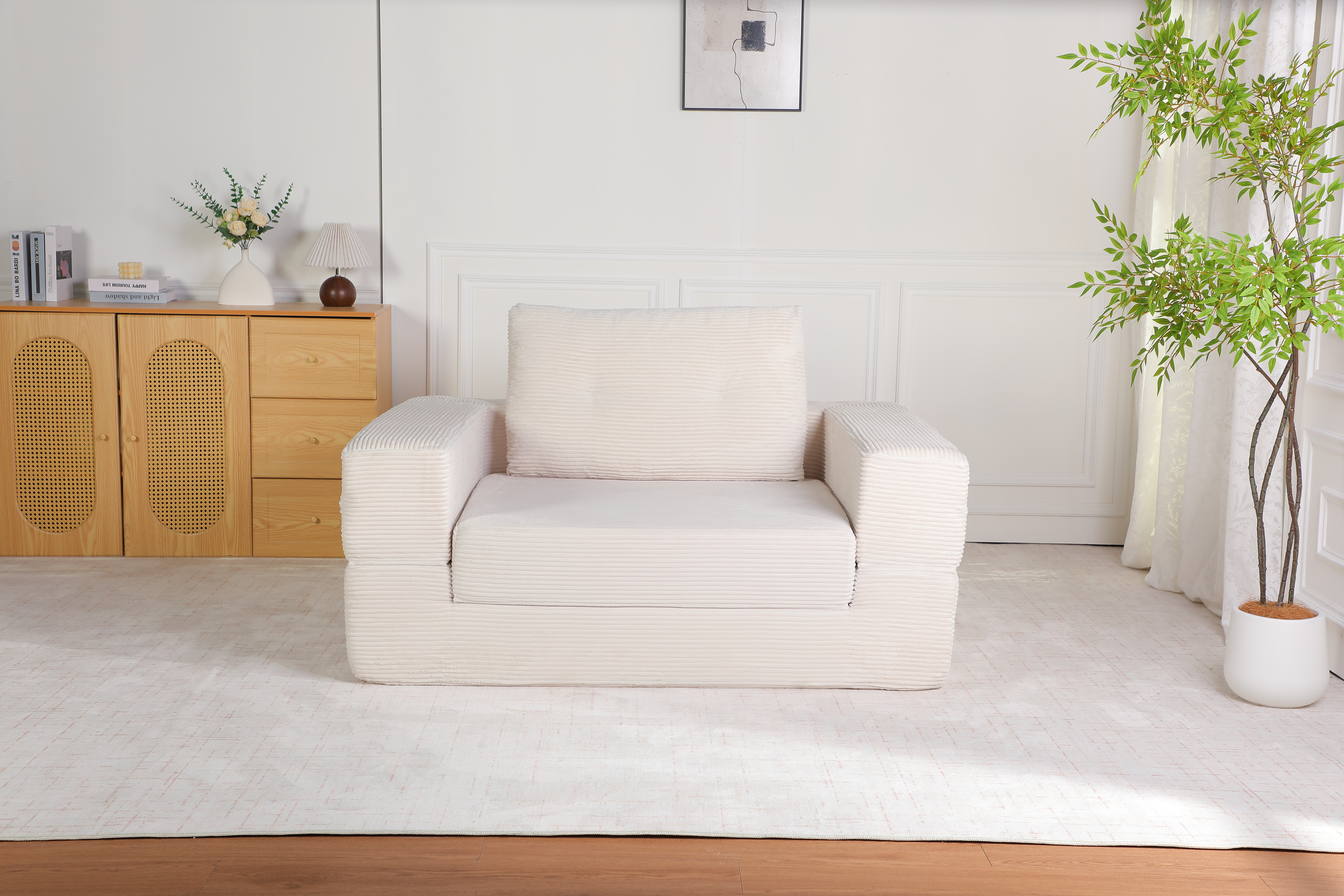 Compression Human Dog Sofa Bed For & Pets,Modern Floor Couch With Pillow For Living Room Bedroom,Corduroy Fabric,No Assembly Required, Beige