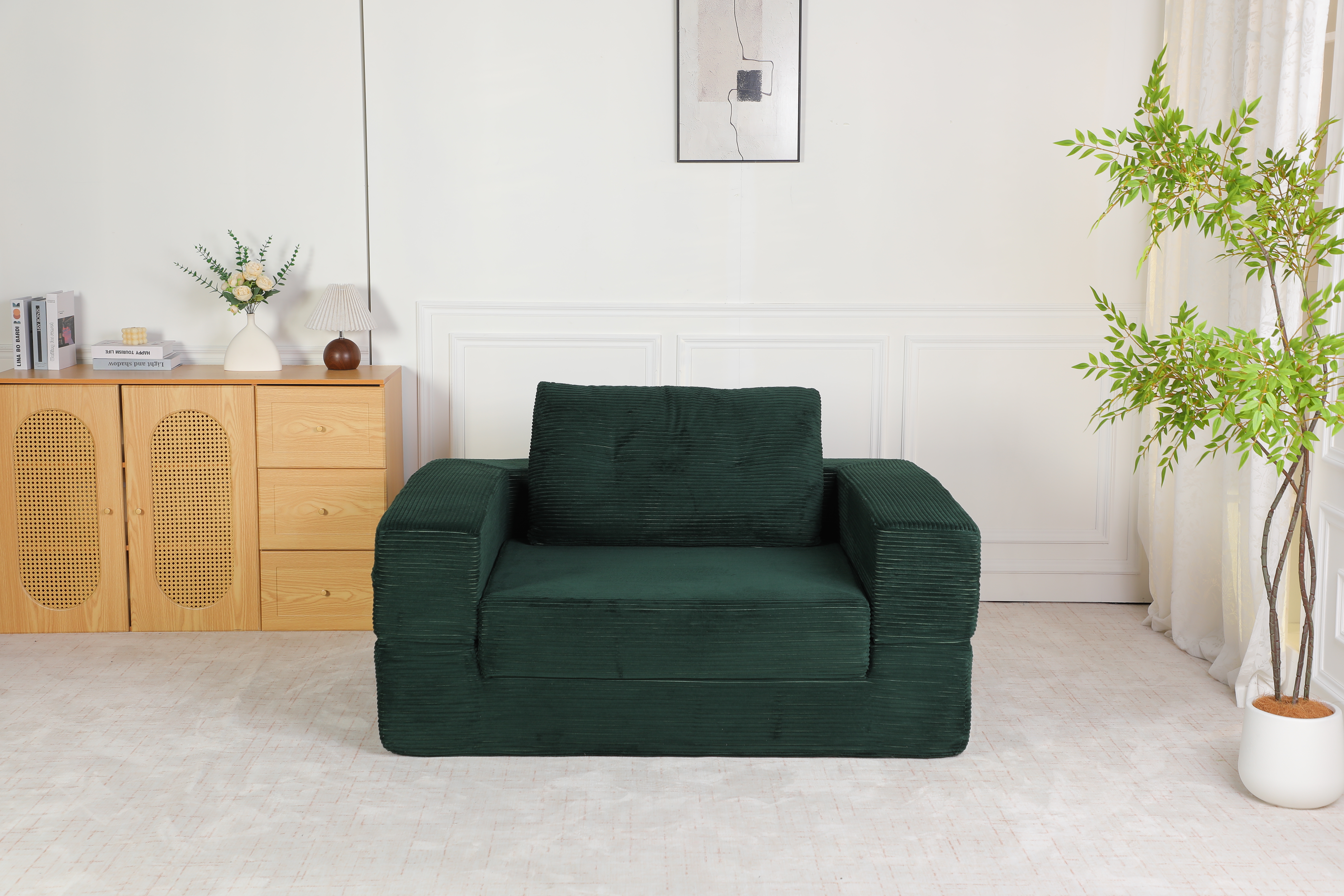 Compression Human Dog Sofa Bed For & Pets,Modern Floor Couch With Pillow For Living Room Bedroom,Corduroy Fabric,No Assembly Required, Dark Green