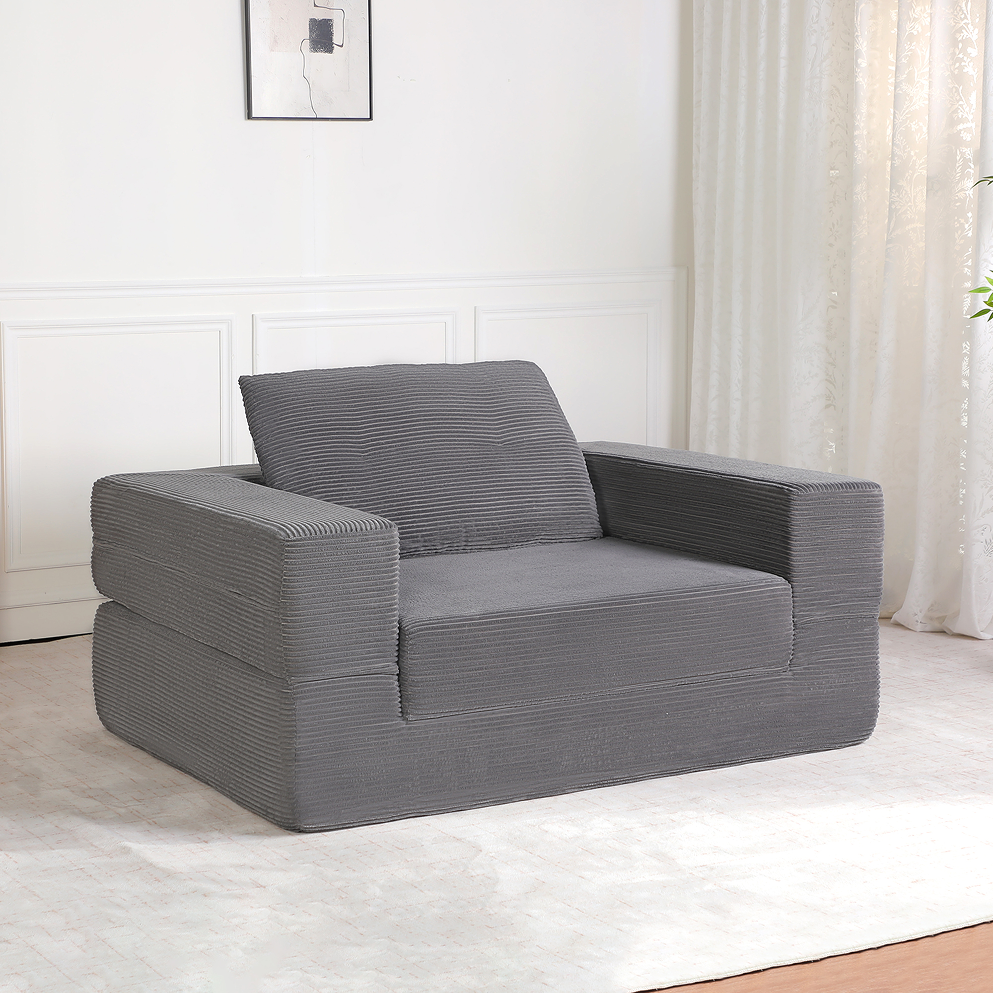 Compression Human Dog Sofa Bed For & Pets,Modern Floor Couch With Pillow For Living Room Bedroom,Corduroy Fabric,No Assembly Required,Dark Grey
