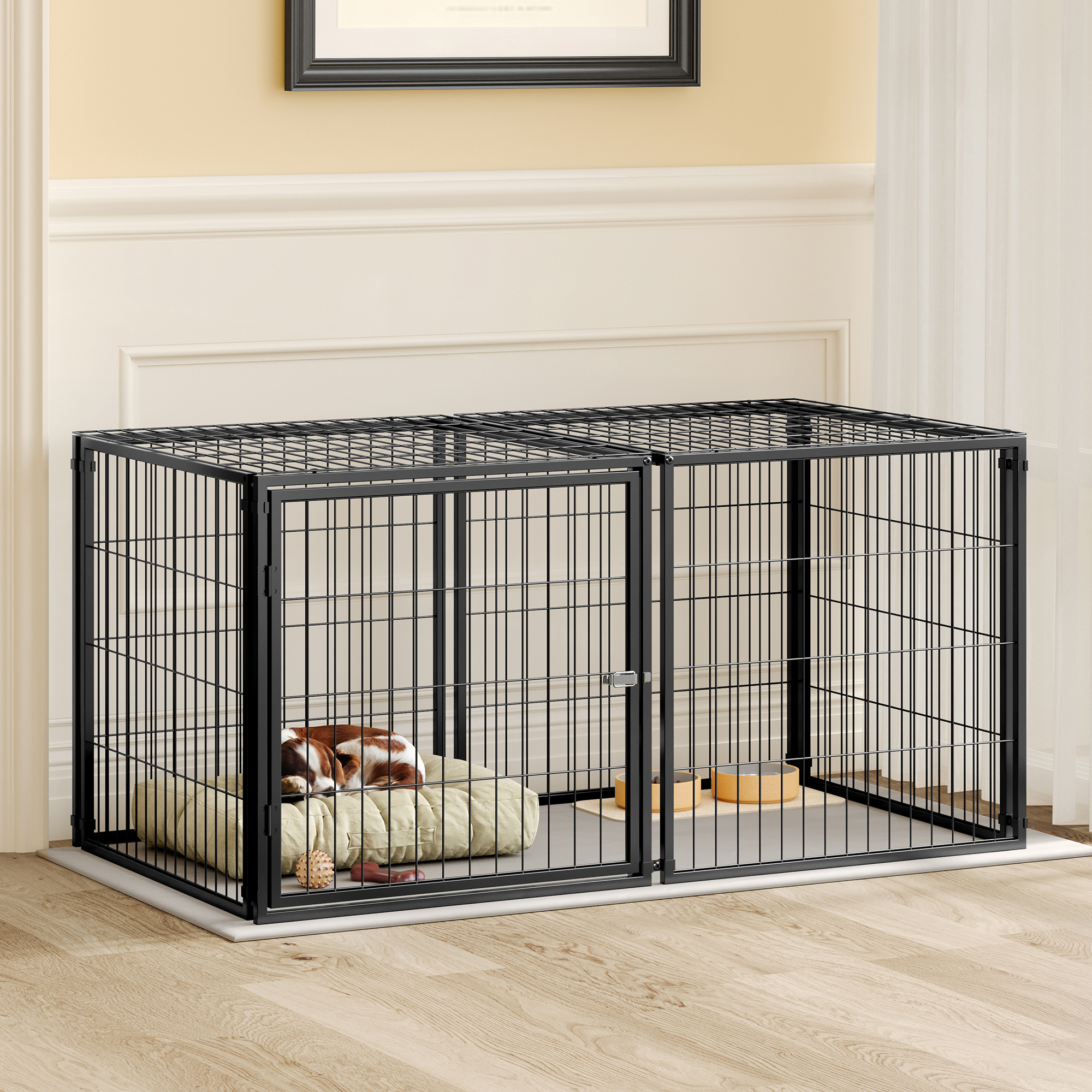 Large Dog Cage 48 Dog Kennel For Medium Dogs Puppy Dog Playpen With Top, Pet Cage, Indoor, Black.48 L X 26.3 W X 23.8 H.