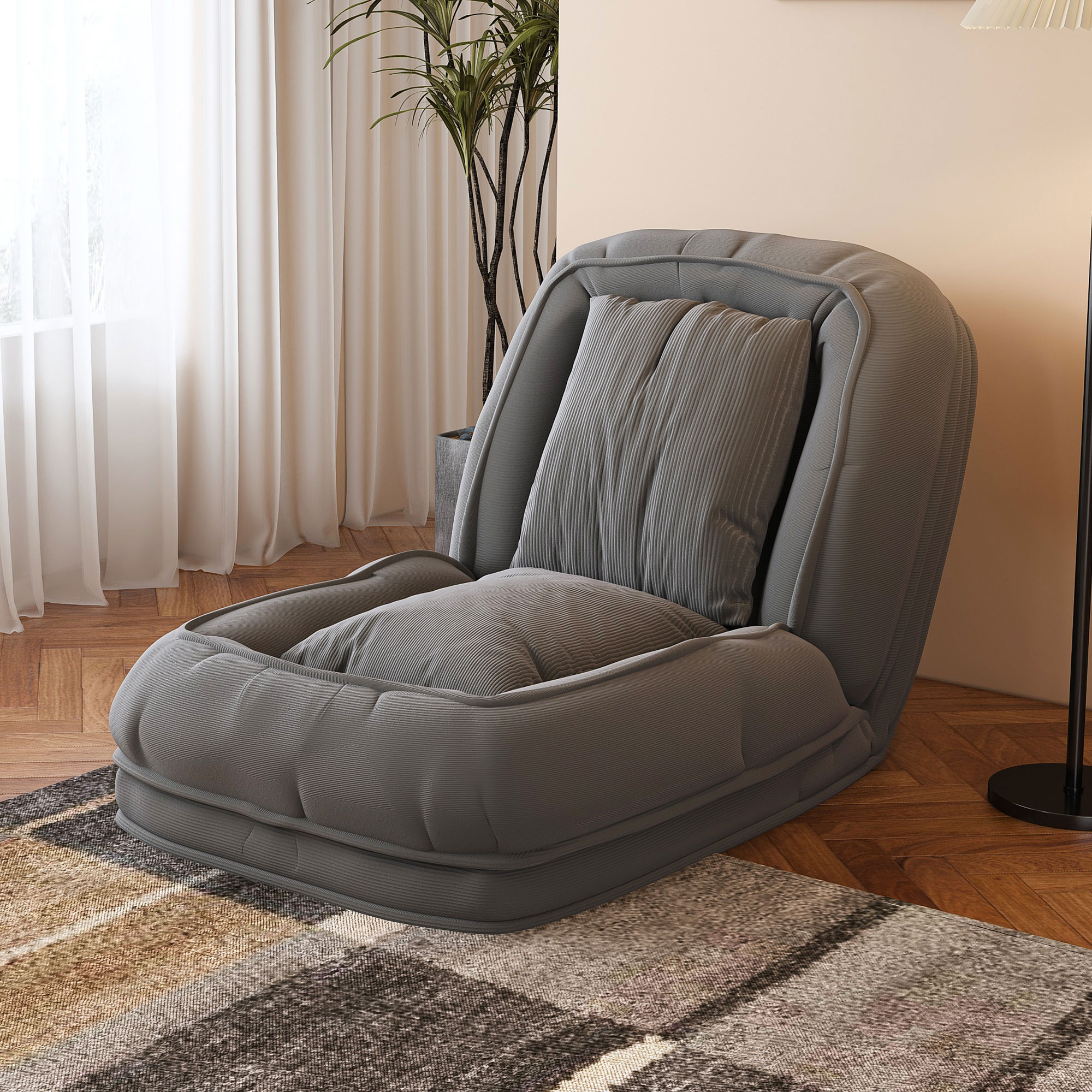 Upholstered Human Dog Bed For Adults And Pets, Foldable Lazy Sofa Bed With 5 Adjustable Position, Includes 2 Soft Pillows For Bedroom, Living Room, Reading Corner Grey